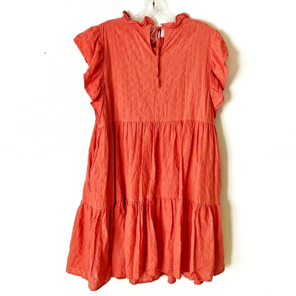 EN SAISON EYELET FLUTTER SLEEVE WASHED COTTON ORANGE BABYDOLL RUFFLED MI… - Picture 12 of 16
